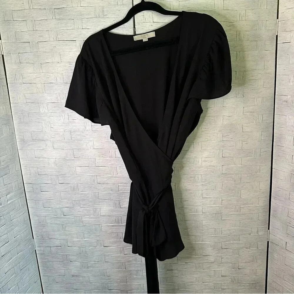 Loft plus Womens Blouse black true wraparound‎ top plus size